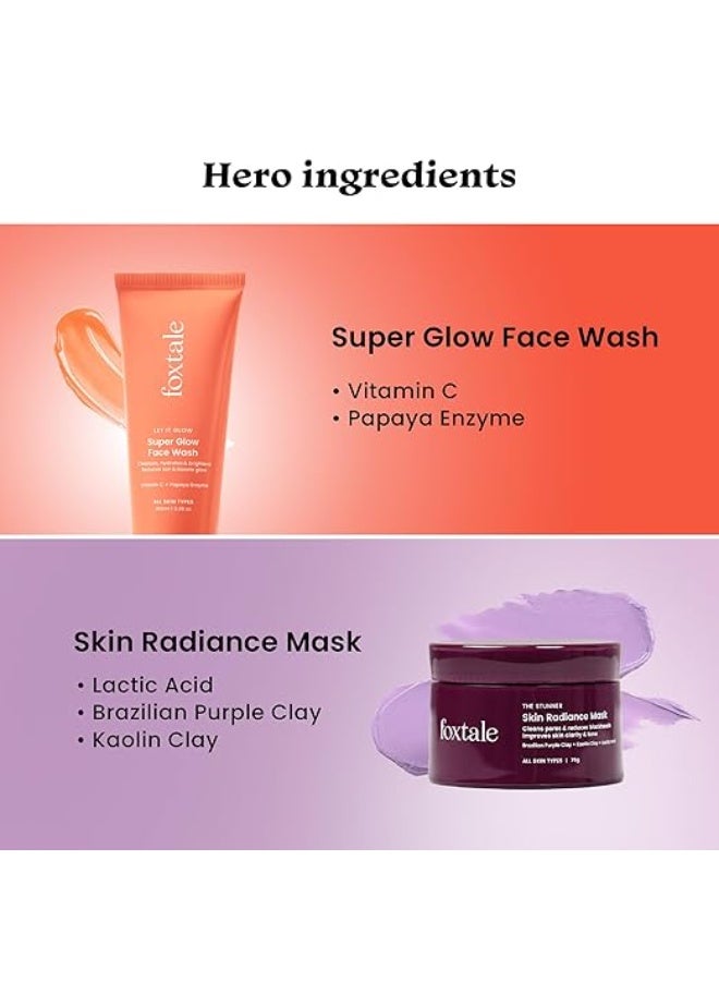 Foxtale Detan and Glow Duo – Face Wash100ml + Skin Radiance Mask 75g | Removes Tan, Brightens, Unclogs Pores | With Vitamin C, Papaya Enzyme, Lactic Acid & Clay | For Radiant, Even-Toned Skin - Image 2